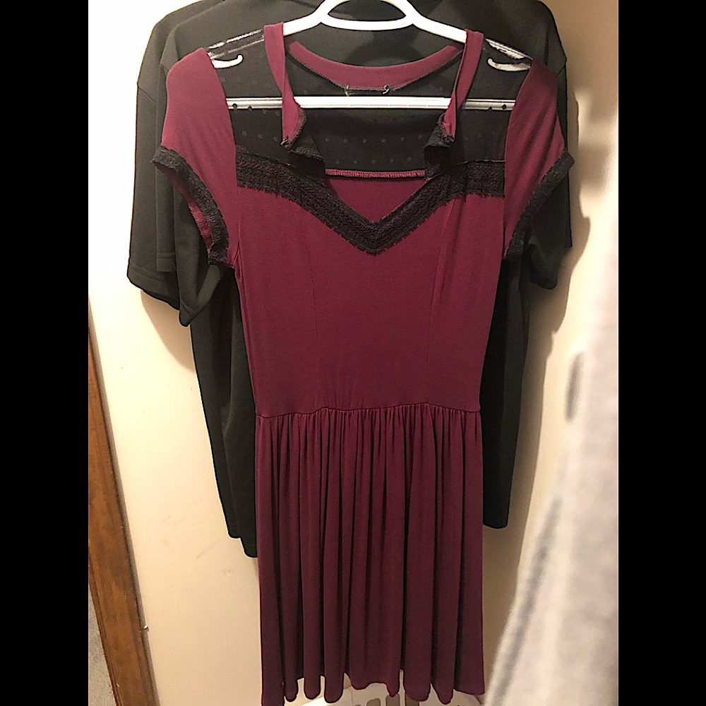 Hot Topic Cut Out Burgundy Black Mesh Dress Sz S